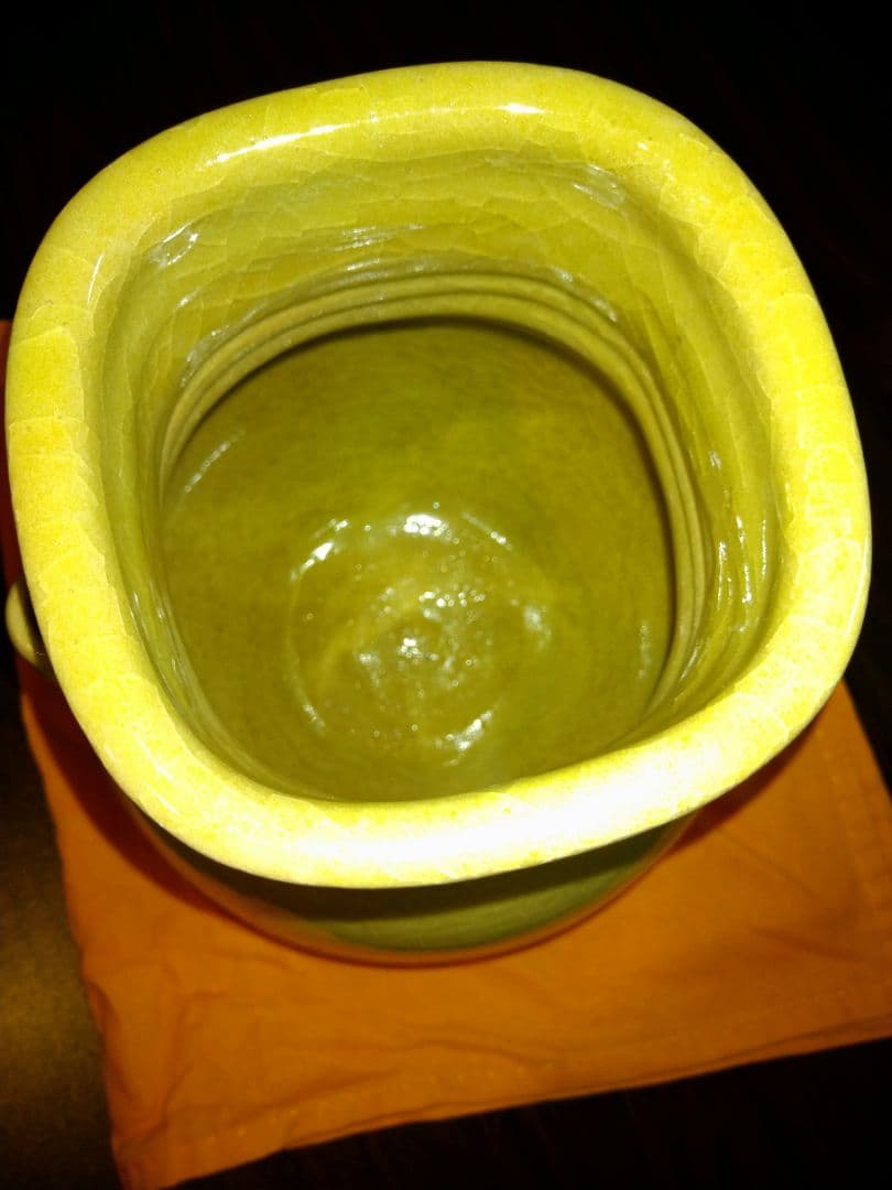 未使用保管品 高麗陶房 宮岡 英夫 米色青磁 菅耳壷 花瓶 茶道具 共箱＆共布付