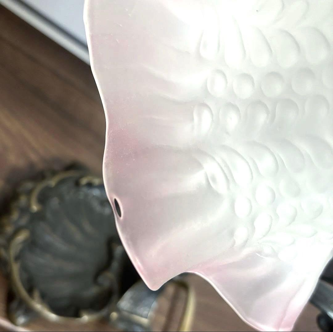 美品 アンティーク フランス スタンド フラワー ランプ ピンク 真鍮 ガラス