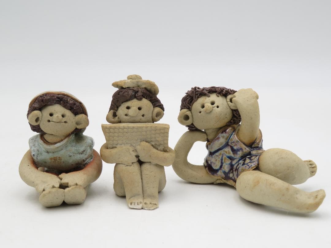 青芳人形 7点セット 陶器人形 森元青芳 砥部焼 オブジェ 置物 インテリア