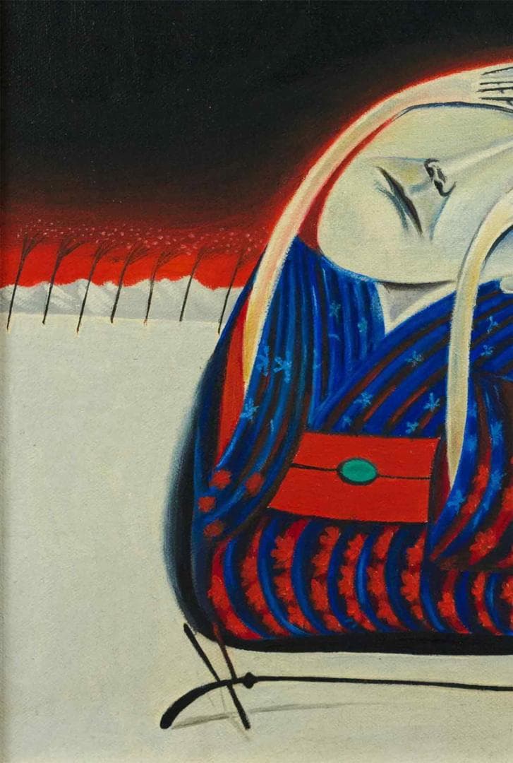 斎藤真一　油彩　肉筆『星になった瞽女』表サイン　共シール　F6号　額装　b804