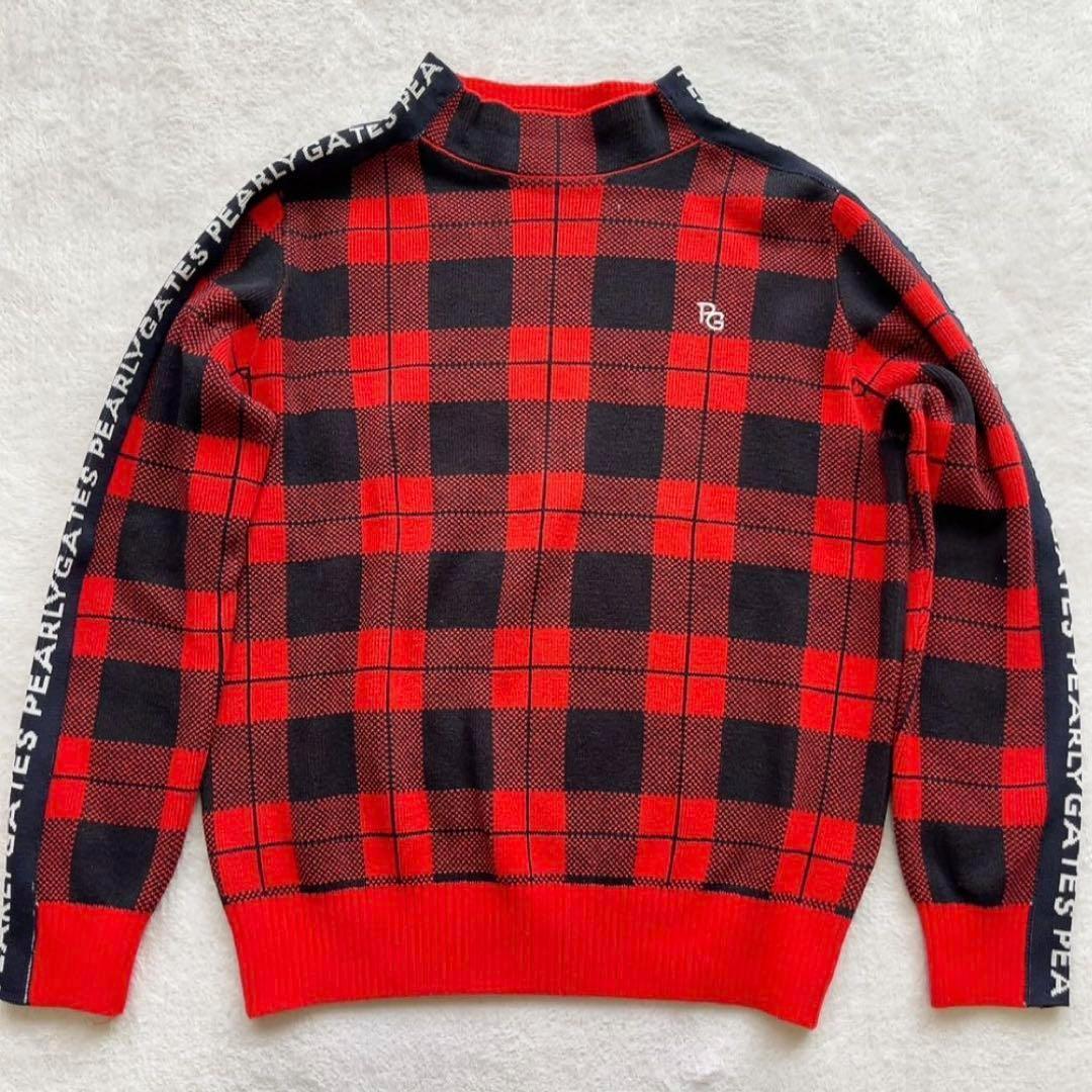 美品 パーリーゲイツ　セットアップ　モックネック　スカート　レッド　チェック