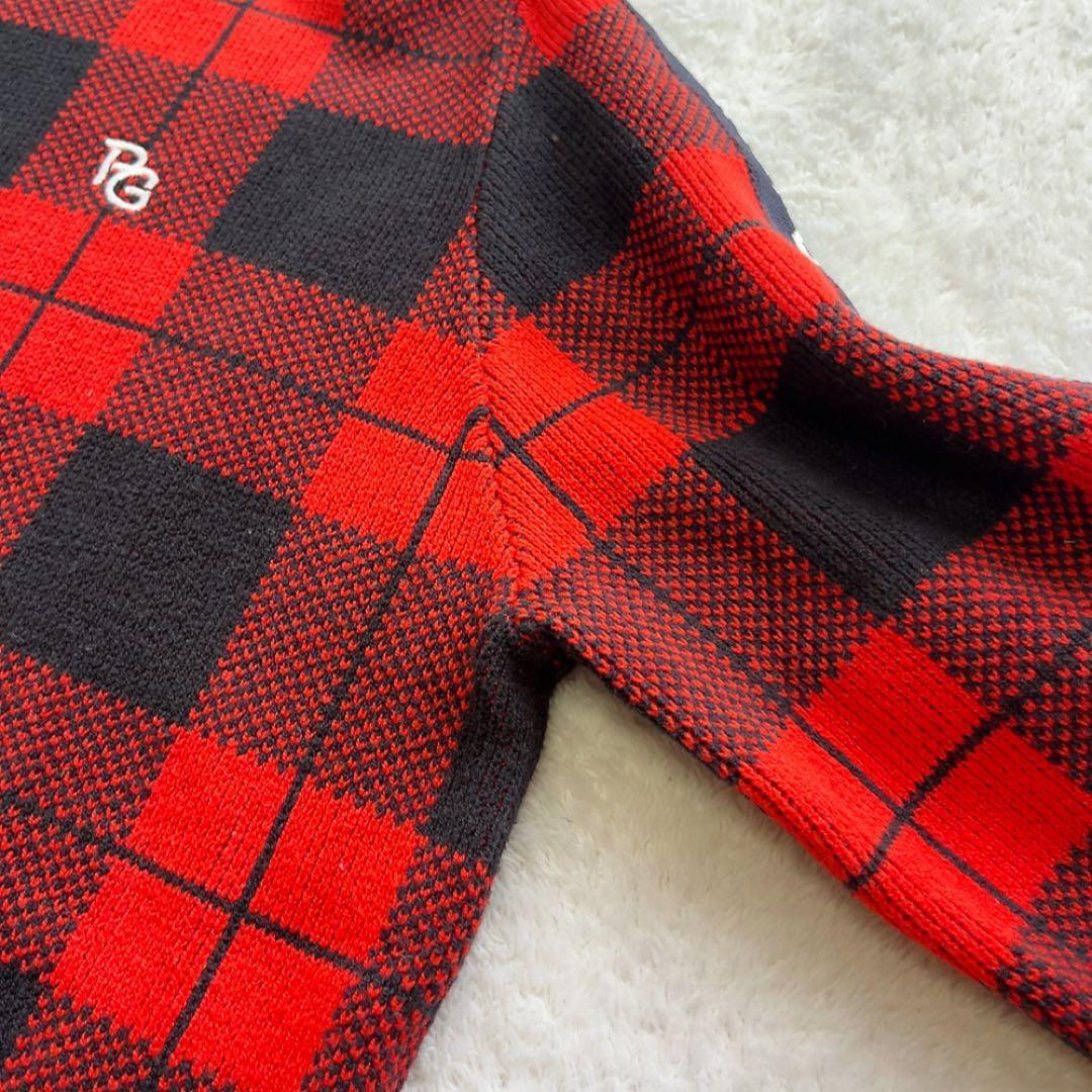 美品 パーリーゲイツ　セットアップ　モックネック　スカート　レッド　チェック