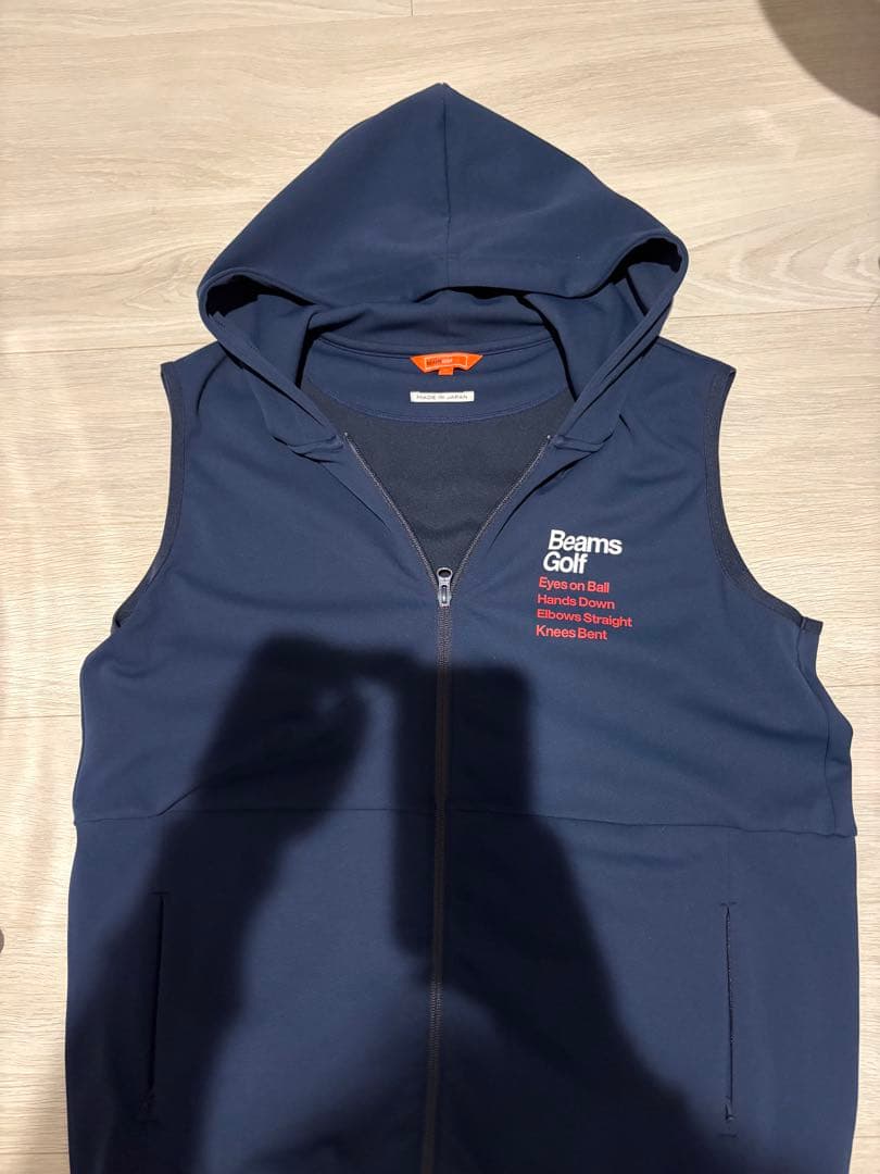 『極美品 XL』Beams Golf フード付きベスト ネイビー