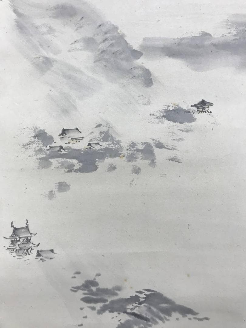 真作/朝見香城/山水図/城図/掛軸/名家伝来/AE-18