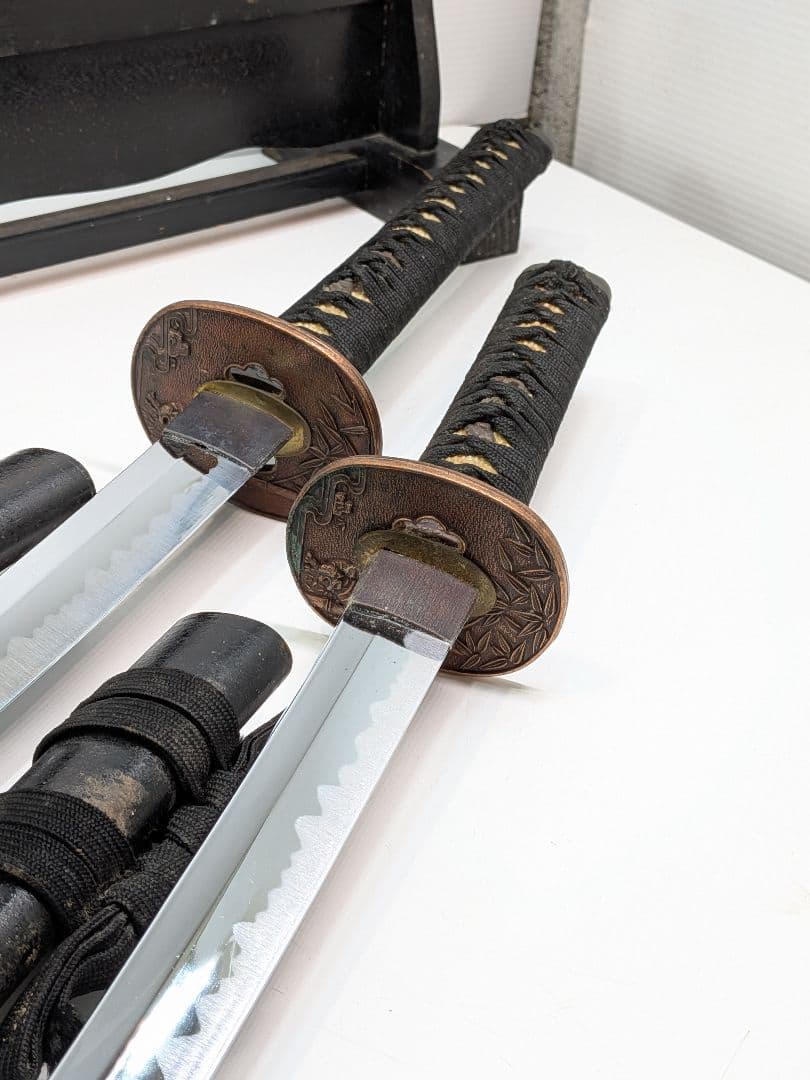 P930 ​【迫力】模造刀 居合刀 大小2本セット 黒石目 樋入り コスプレ