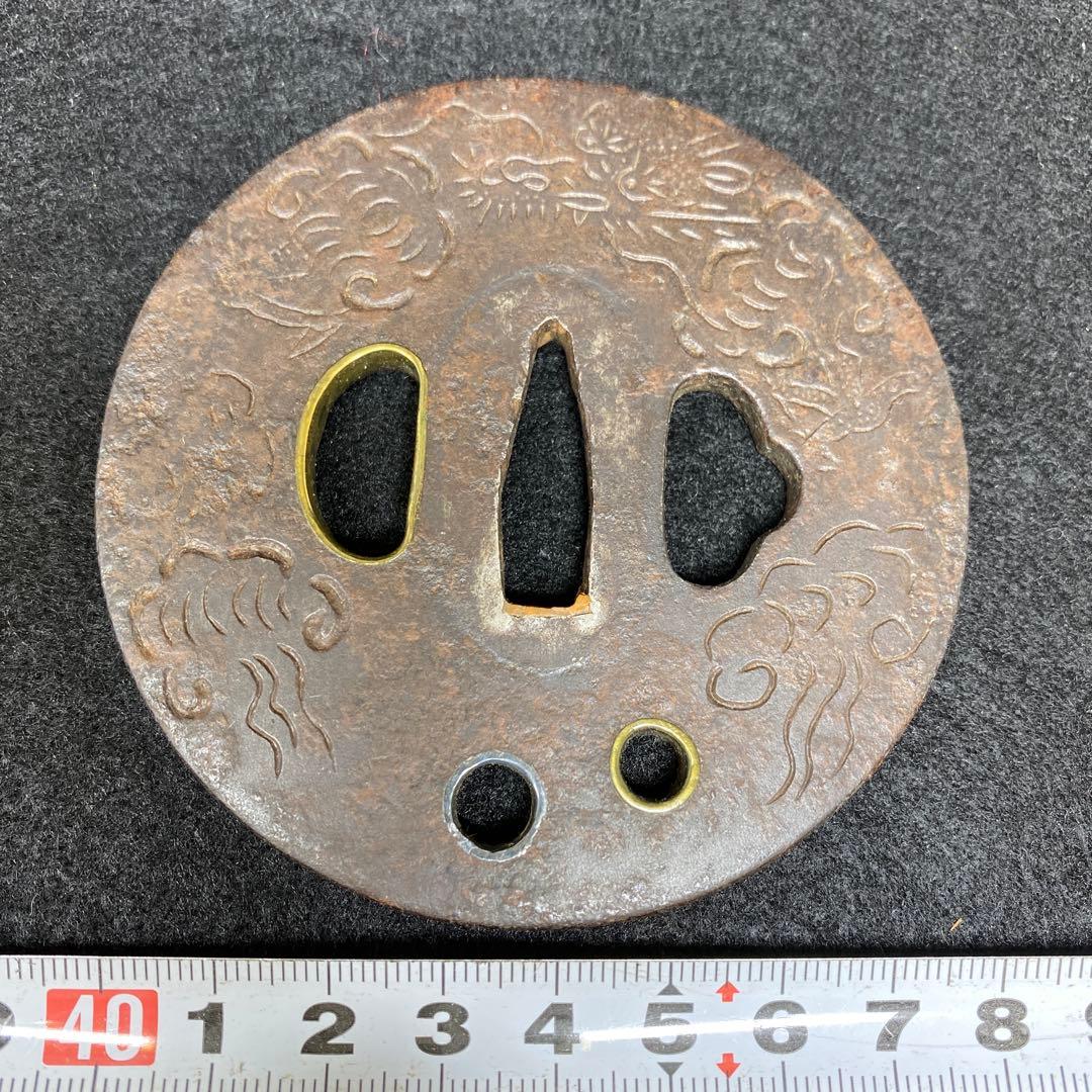 江戸期　雲龍図　金銀入　大形鍔　共箱　183g タエチ　東さ7-0310☆2F