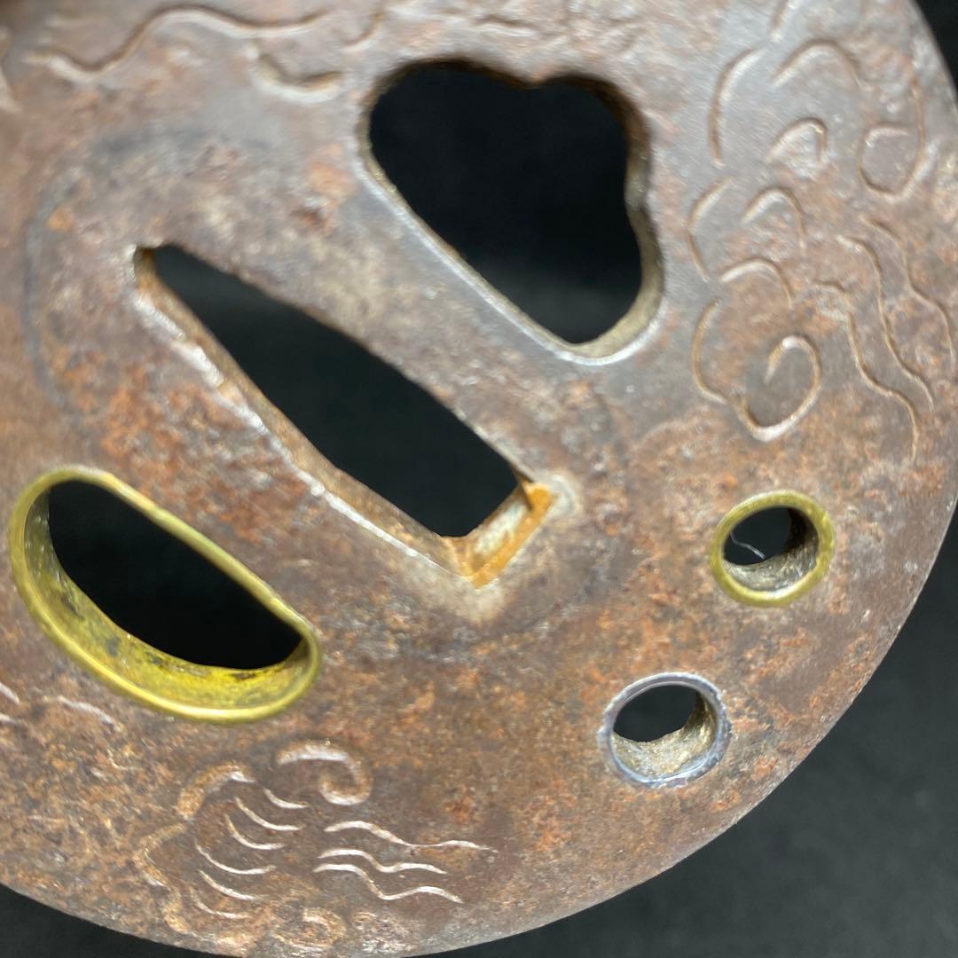 江戸期　雲龍図　金銀入　大形鍔　共箱　183g タエチ　東さ7-0310☆2F