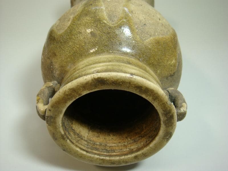 花瓶■古黄瀬戸 古い時代物の耳付瓶 涙痕壷 古壷 立ち壺 在銘 古美術 骨董品■