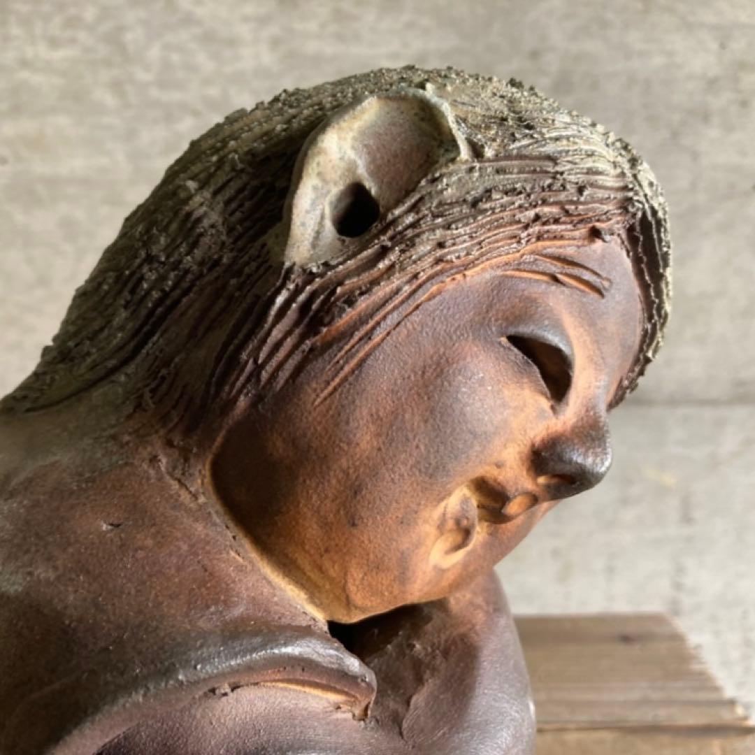 童子 子供 わらべ 像 陶器 陶芸 彫刻 置物 工芸品 和風 オブジェ レトロ