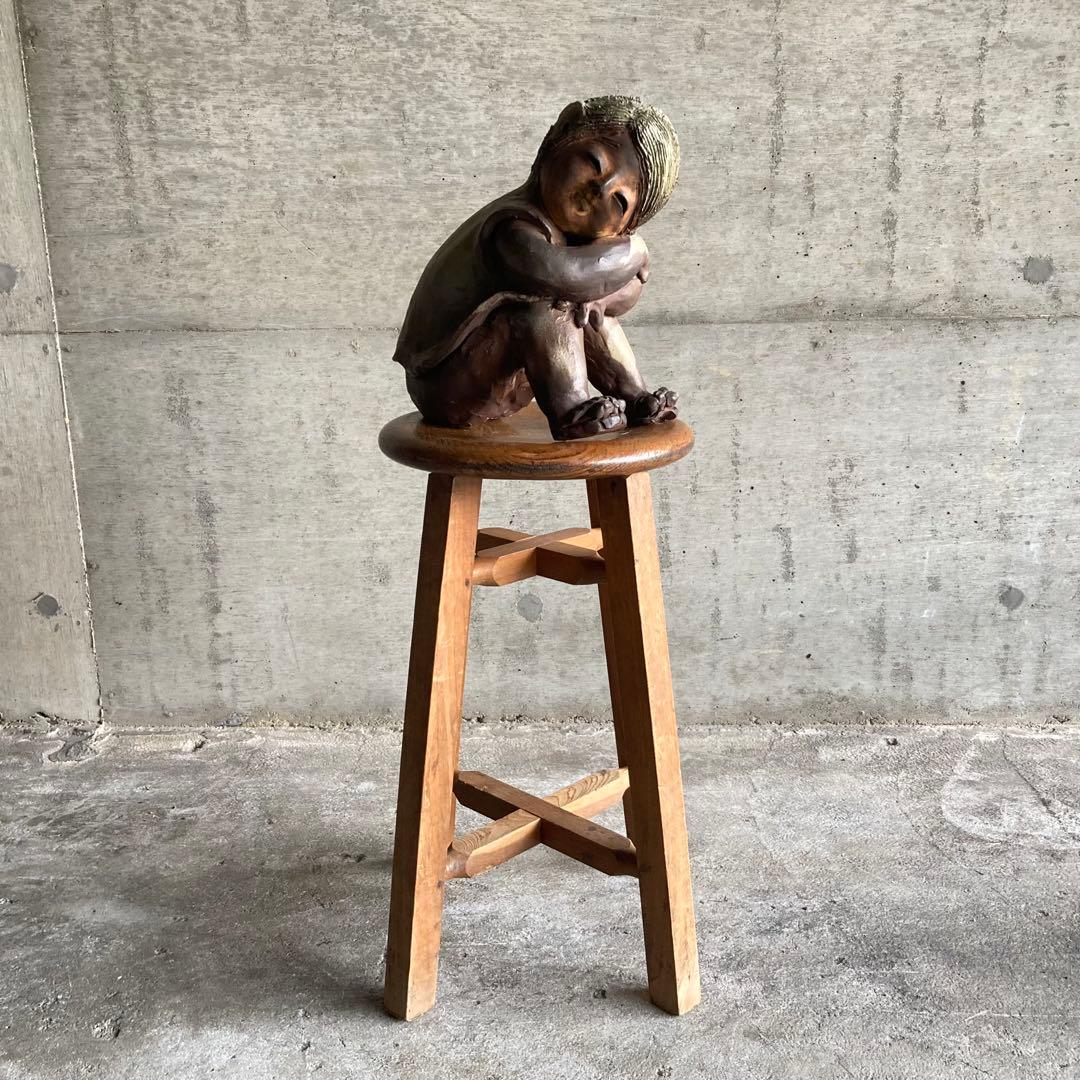 童子 子供 わらべ 像 陶器 陶芸 彫刻 置物 工芸品 和風 オブジェ レトロ