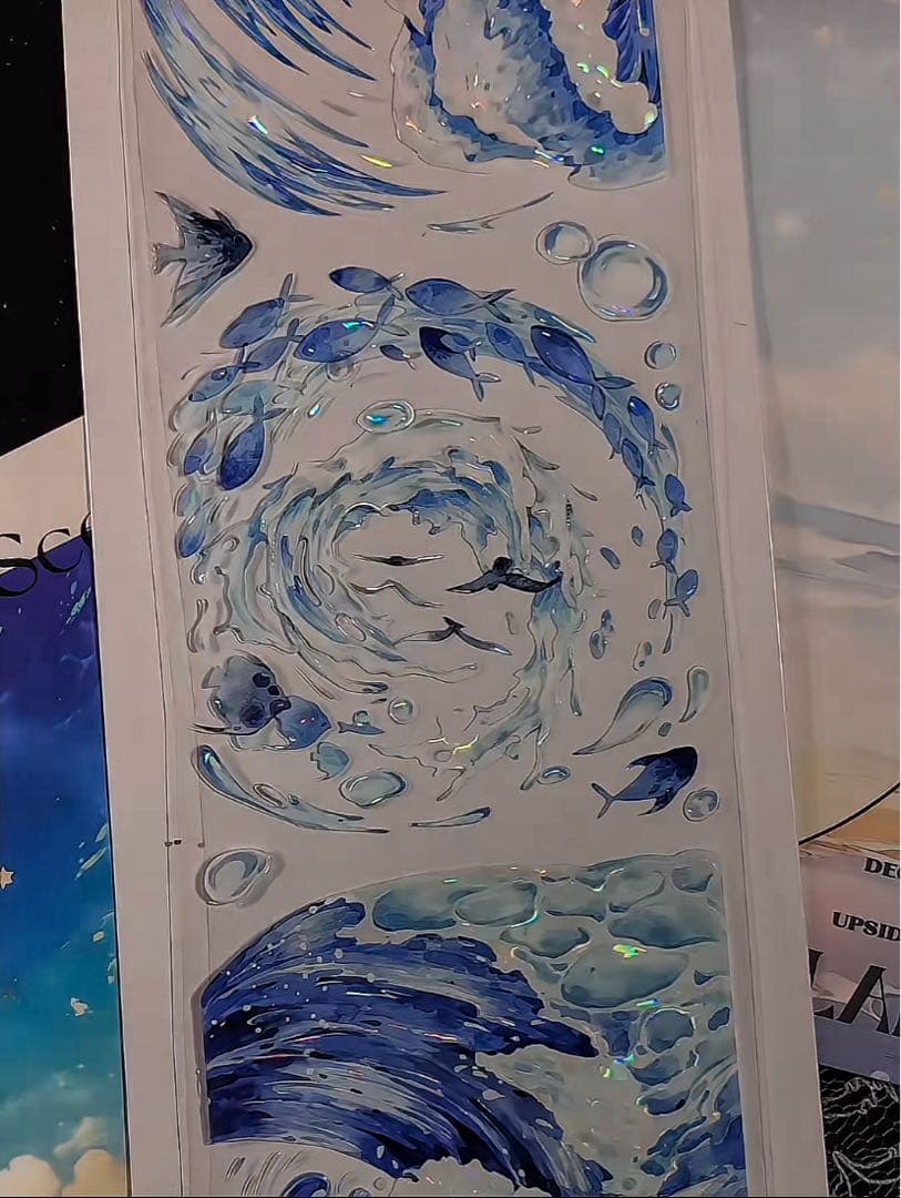 【8575】海外　マステ　3/5/巻売り　貝殻光マスキングテープ　海　波