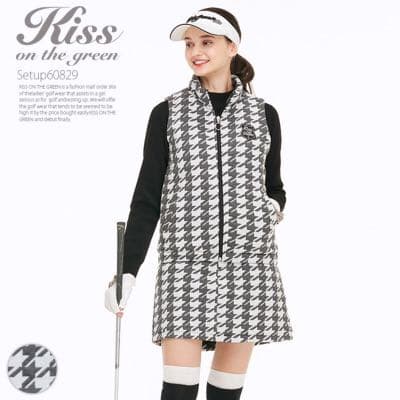 千鳥格子柄裏キルトベスト＆スカート上下セット スカートセットアップ