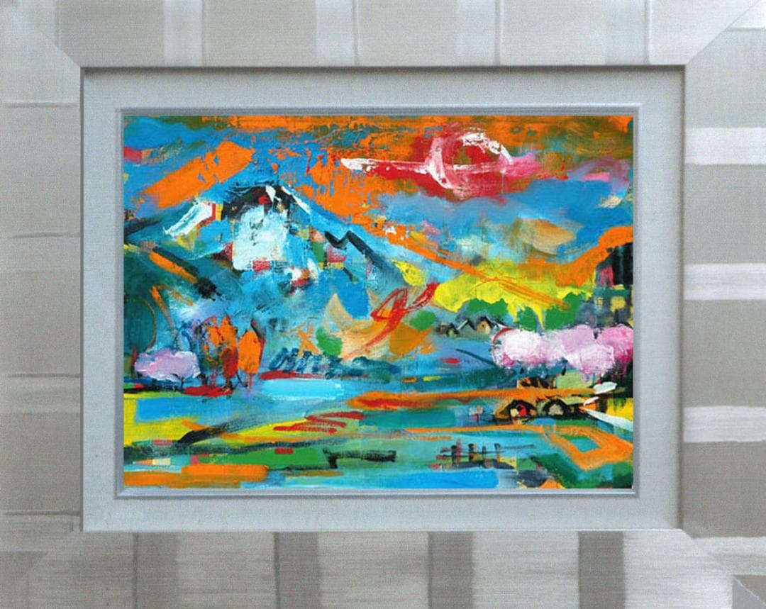 油絵 菅家令子 絵 絵画 インテリア uF6-063203 田園風景 朝陽 夕陽