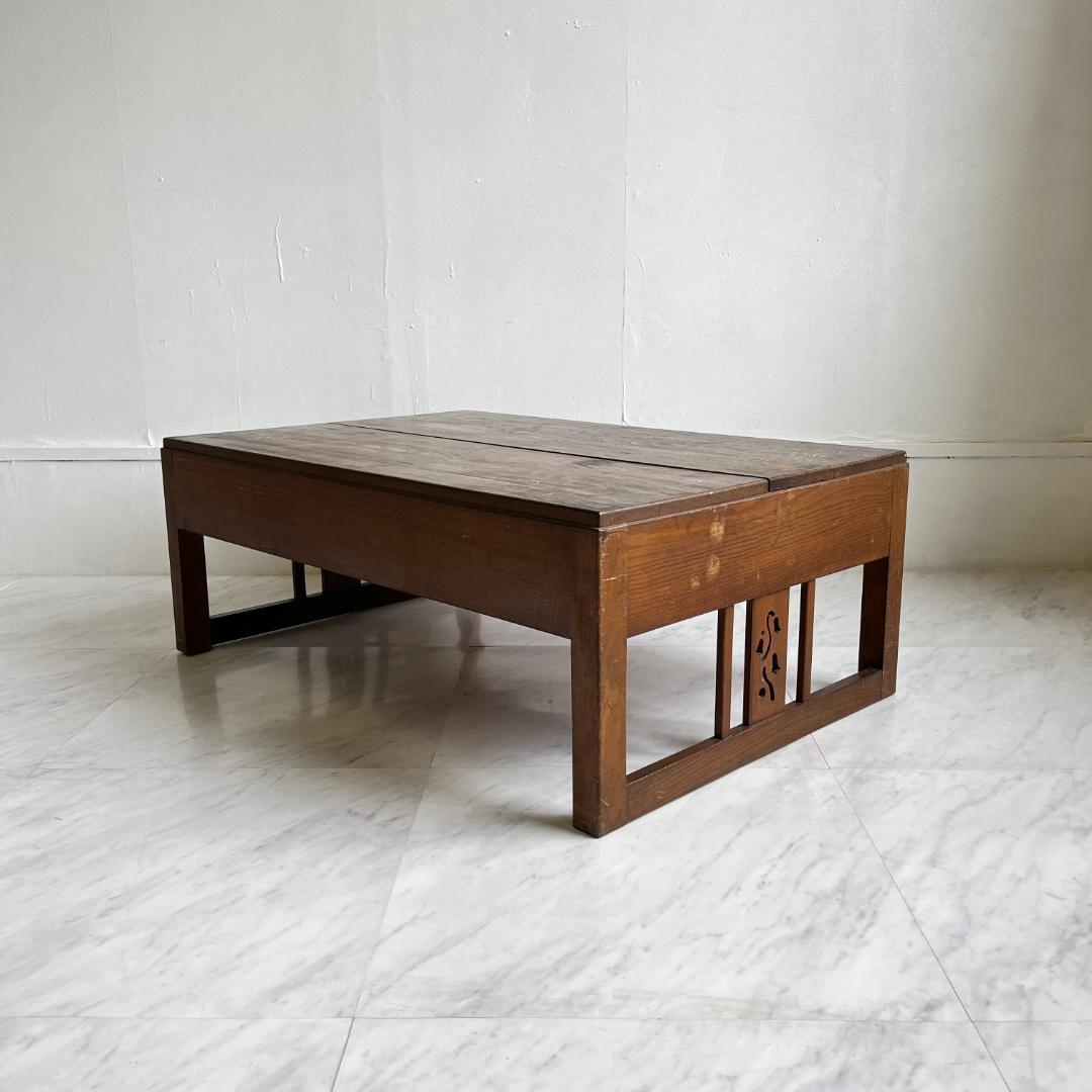 古い木味の文机 作業台 2杯引出し 和家具 棚 和アンティーク レトロ 無垢