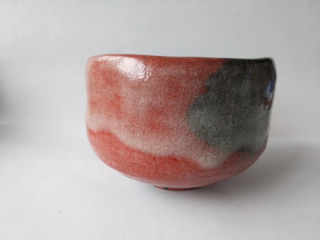 松雲窯 泉喜仙 作 赤茶碗 赤楽 大樋焼 共箱 共布 栞 茶道具 抹茶碗 美品