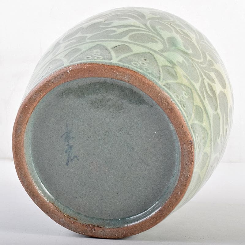 韓国　水広陶窯　李貞夏作　高麗青磁　花文　水指　合わせ箱　V　R7713B