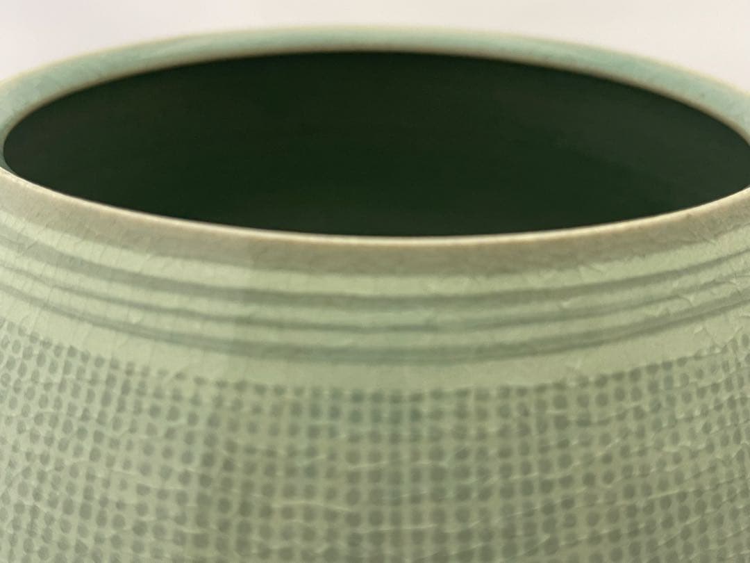 柳　海剛　高麗青磁象嵌印文　水指　茶道具　共箱　在銘