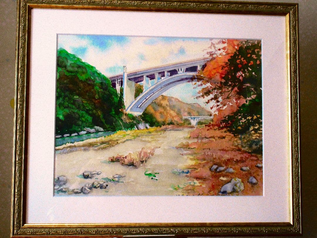 秋の風景 水彩画 フレーム付き 原画 F6サイズ