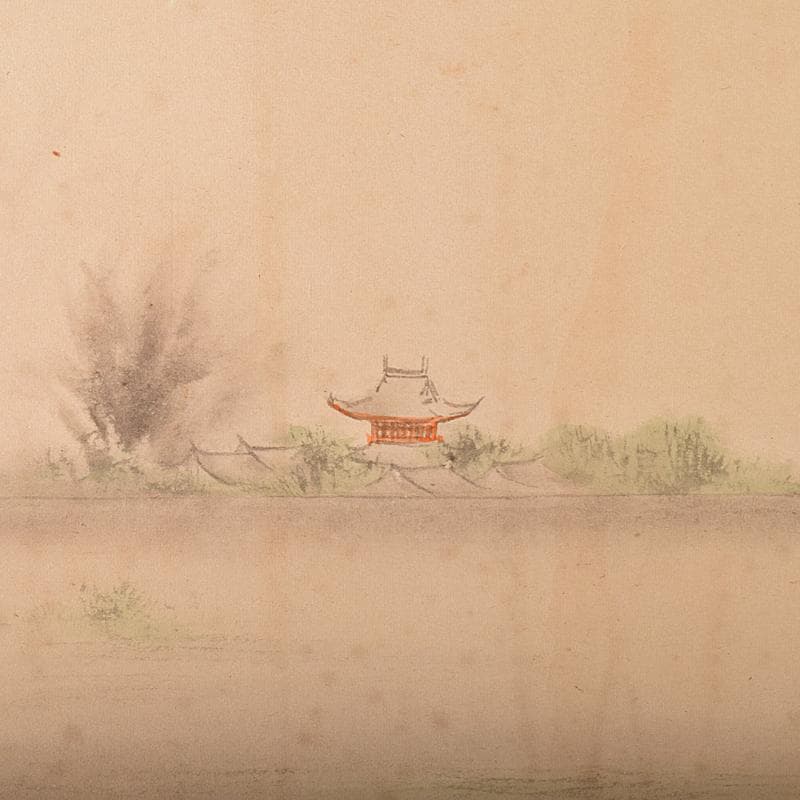 書画　支那事変　野砲戦図　小屏風　衝立　M　R7573B