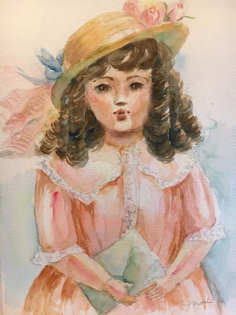 透明水彩画原画アンティークドール①