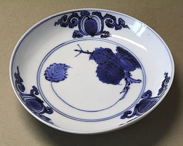 藍古九谷 如意雲に水楢の図 五寸皿