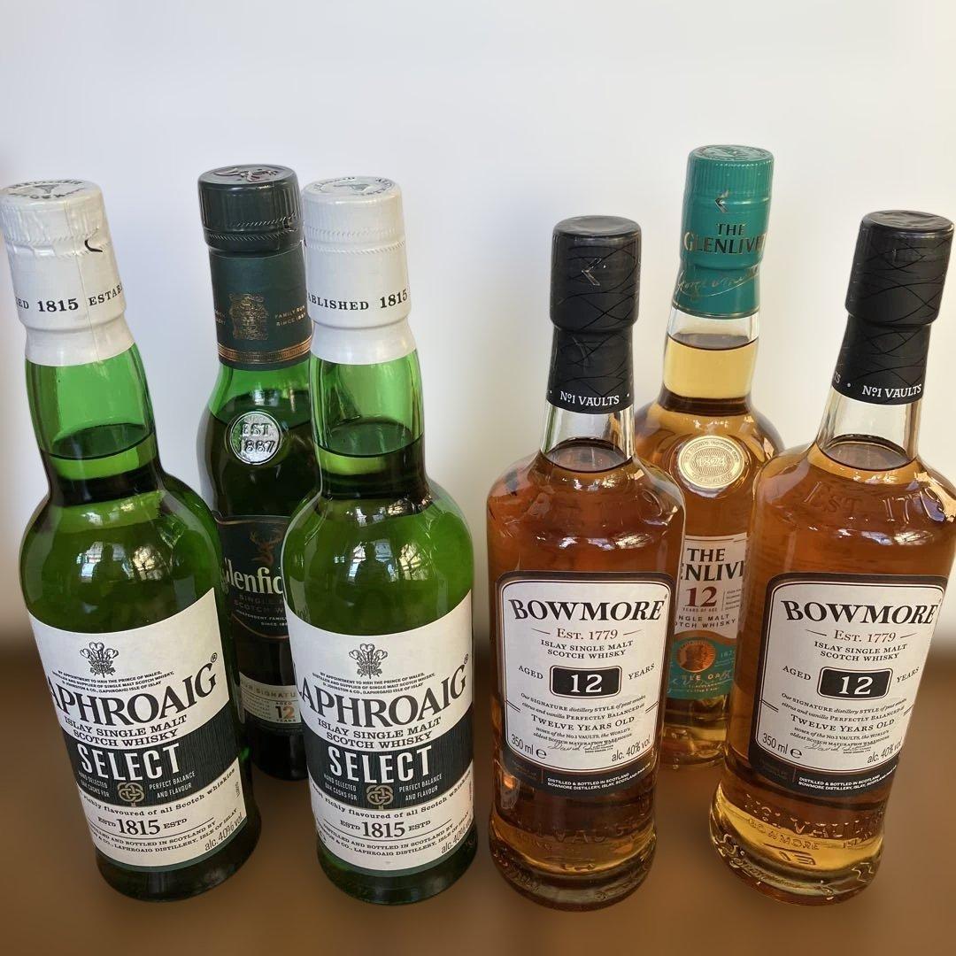 ラフロイグ セレクト×２本，ボウモア 12年×２本，他 ハーフボトル６本セット