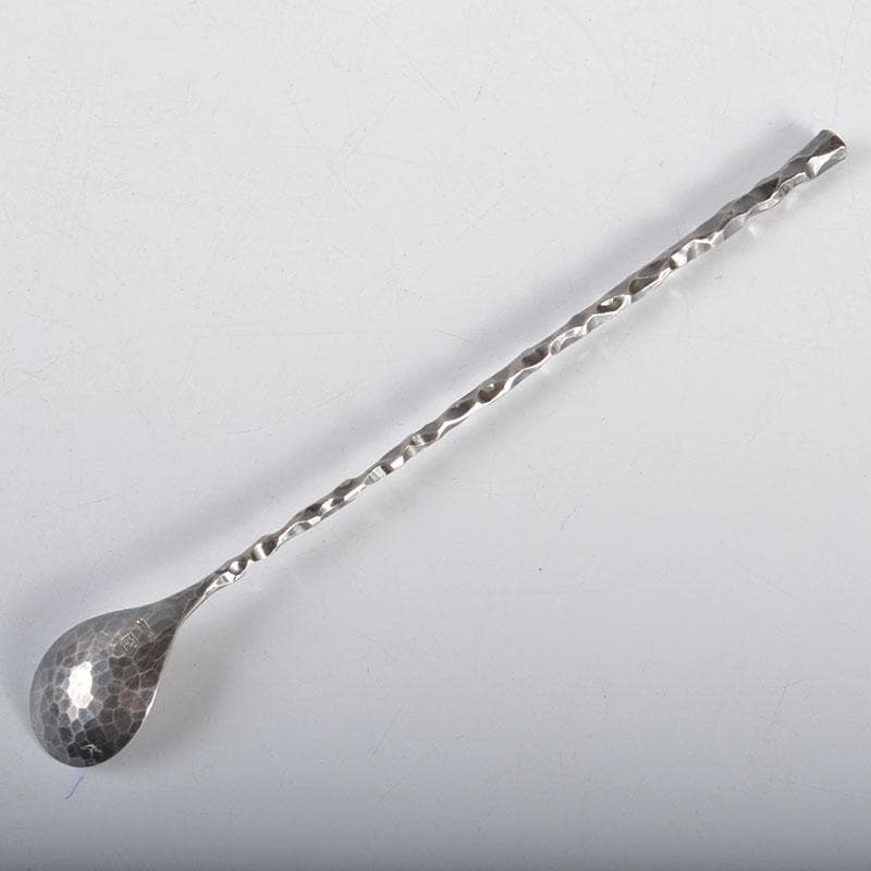 鶴岡鉦次郎　銀製　SILVER刻印　鎚目　匙　約36g　共箱　M　R4329