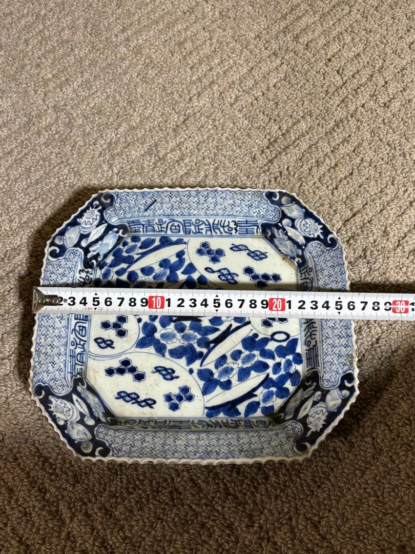 古伊万里 染付八角皿 手描き 大明成化年製 江戸時代中期 古陶磁 骨董品 美術品