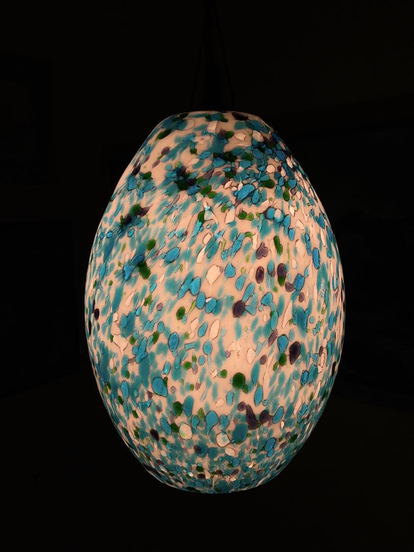 1960年代ヤマギワ・オリジナル「エッグ型ペンダントランプ」スターダストブルー