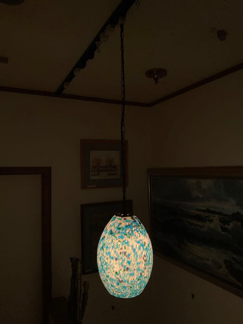 1960年代ヤマギワ・オリジナル「エッグ型ペンダントランプ」スターダストブルー