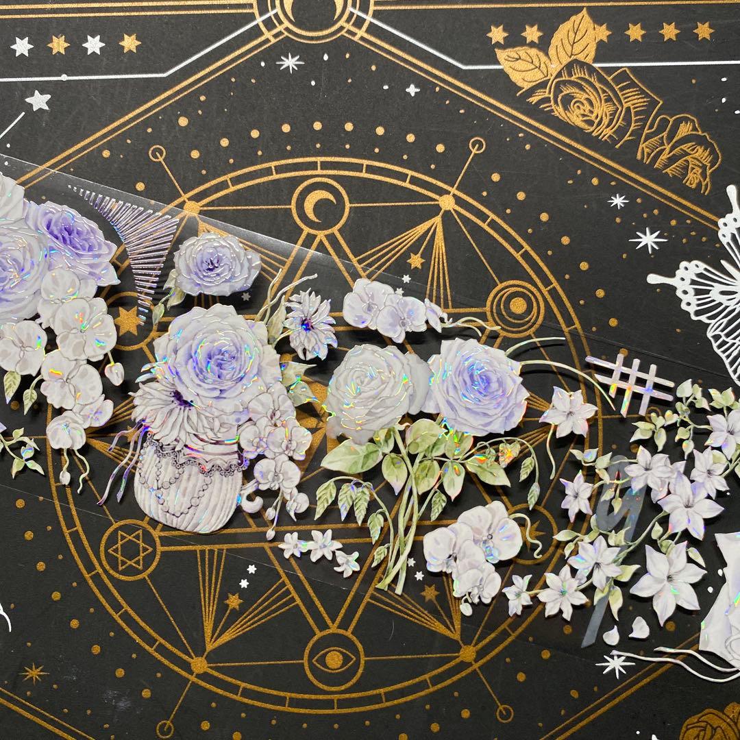 【9306】海外　マステ　中古巻　貝殻光マスキングテープ　お花装飾系　紫