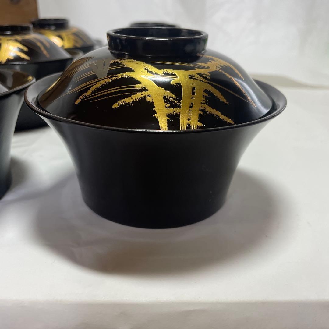 漆器　沈金　金蒔絵　木製　蓋付椀　お煮物椀　吸物椀　8客　骨董品　京都屋　善八