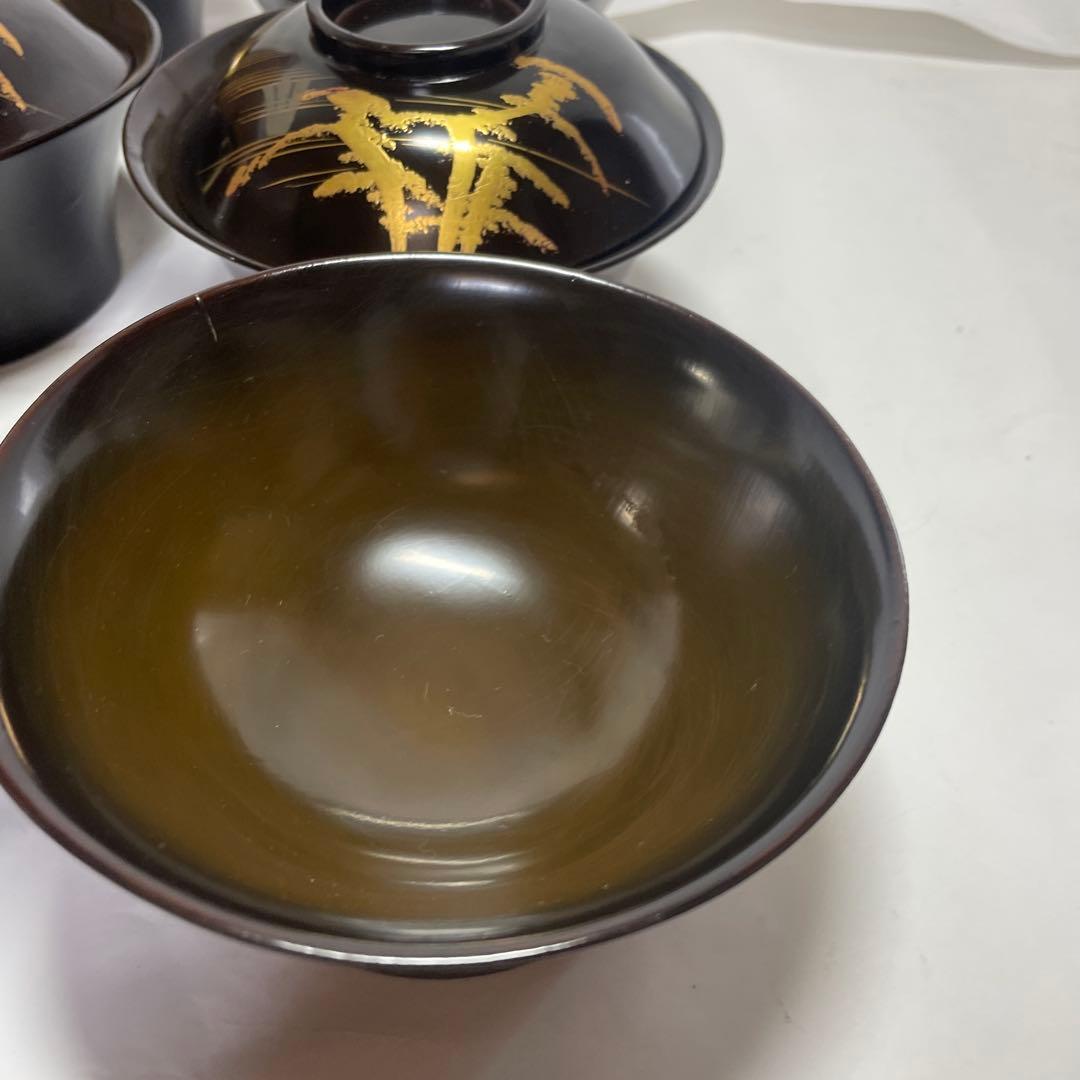 漆器　沈金　金蒔絵　木製　蓋付椀　お煮物椀　吸物椀　8客　骨董品　京都屋　善八