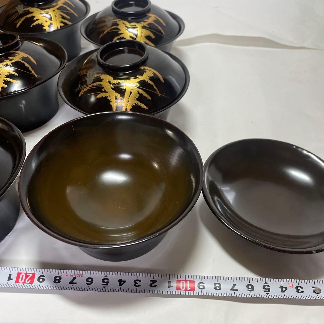 漆器　沈金　金蒔絵　木製　蓋付椀　お煮物椀　吸物椀　8客　骨董品　京都屋　善八