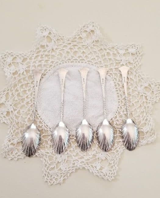 英国アンティーク❤️純銀シェルスプーン5本（ホールマーク有）