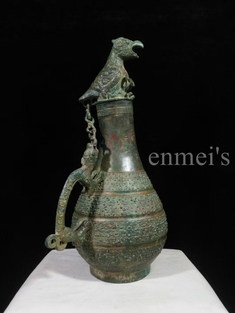 中国古美術 【戦国青銅器 鳥蓋瓠壺】青銅禮器 酒器 唐物 古玩 逸品 金工技術