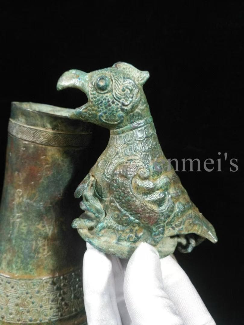中国古美術 【戦国青銅器 鳥蓋瓠壺】青銅禮器 酒器 唐物 古玩 逸品 金工技術