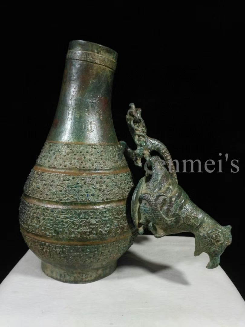 中国古美術 【戦国青銅器 鳥蓋瓠壺】青銅禮器 酒器 唐物 古玩 逸品 金工技術