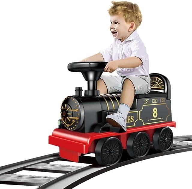 電動乗用 レトロ蒸気機関車SLタイプの電動乗用！ レールを走れてリアル感満載！