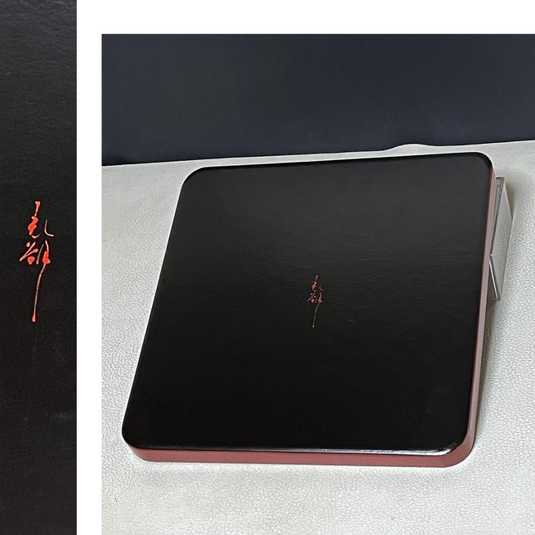 鈴木表朔 朱 一閑塗 糸巻 干菓子盆 共箱 四方盆 茶道具 【k3501】