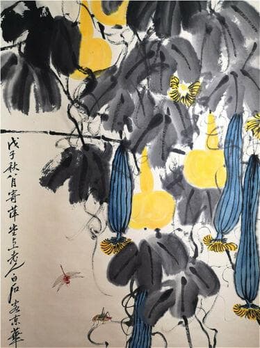 古董品 掛軸 唐物 唐本  【齊白石 】 紙本 肉筆 文房書画