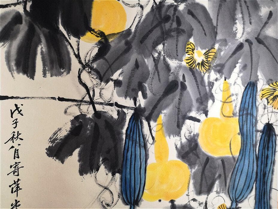 古董品 掛軸 唐物 唐本  【齊白石 】 紙本 肉筆 文房書画