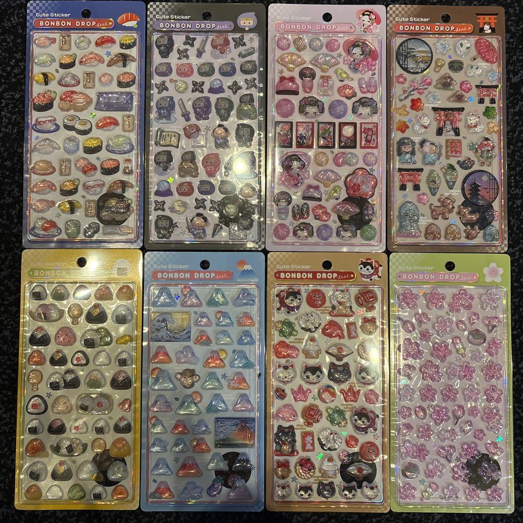 和柄ボンボンドロップシール　8種類BONBON DROP シール 8シートセット