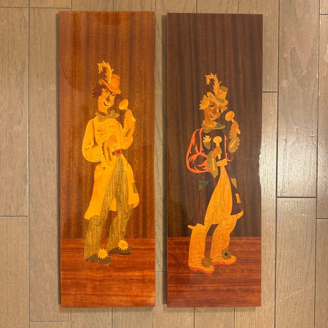 ピエロ★壁飾り★絵画★象嵌細工★寄木★無垢★マホガ二★イタリア製