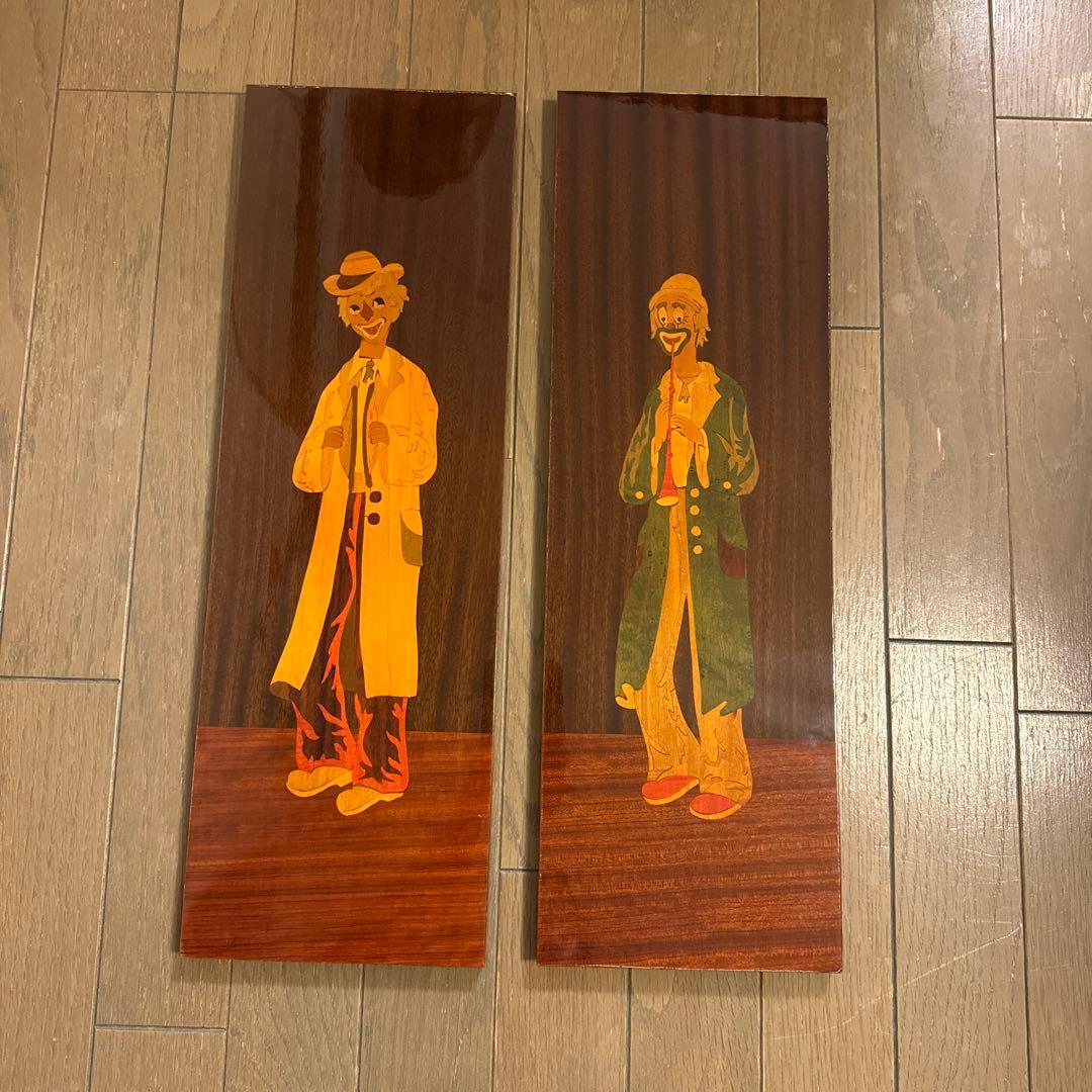 ピエロ★壁飾り★絵画★象嵌細工★寄木★無垢★マホガ二★イタリア製