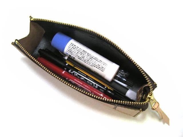 栃木レザー 本革 ペンケース 大容量 定規入る 生成り ヌメ革 名入れ刻印