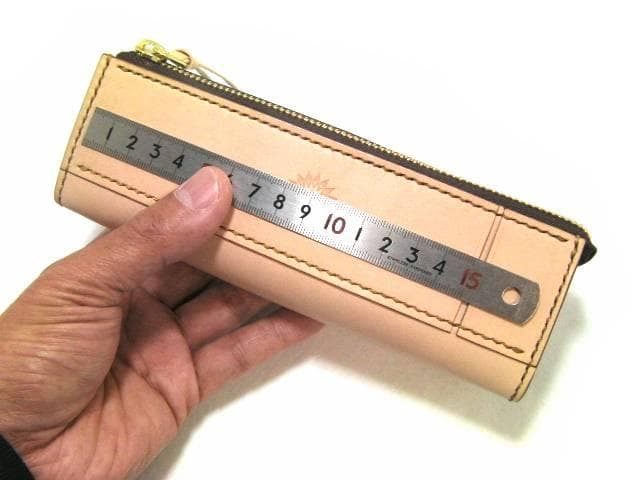 栃木レザー 本革 ペンケース 大容量 定規入る 生成り ヌメ革 名入れ刻印