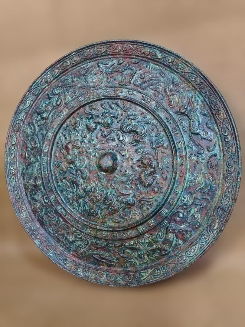 中国古美術 青銅鏡 銅鏡 神獣文 鏡美術 浮彫 彫刻 工芸 唐物 骨董 風水鎮宅