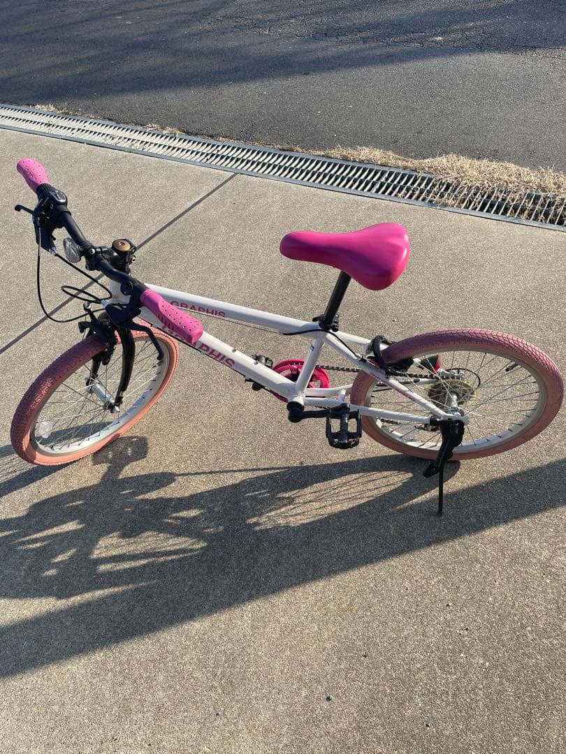 GRAPHIS クロスバイク 子ども用 20インチ ホワイト ピンク ギア付き