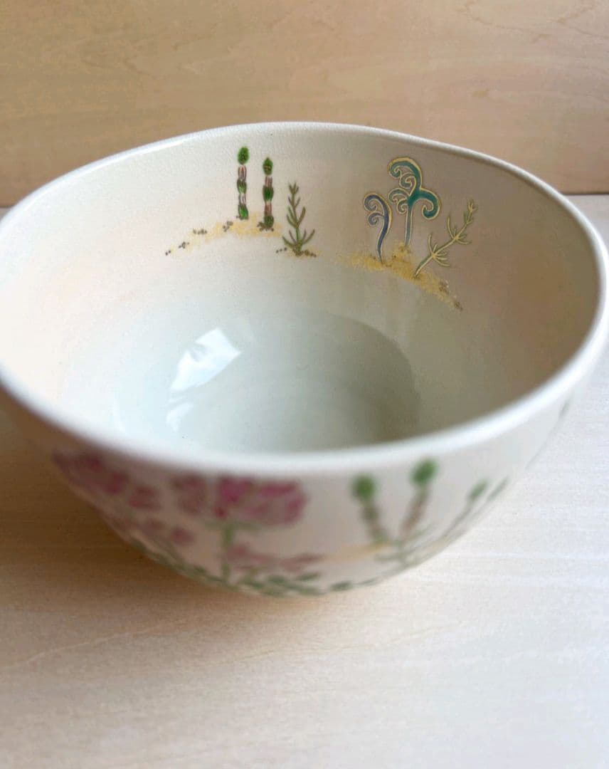 色絵 春の野 抹茶茶碗